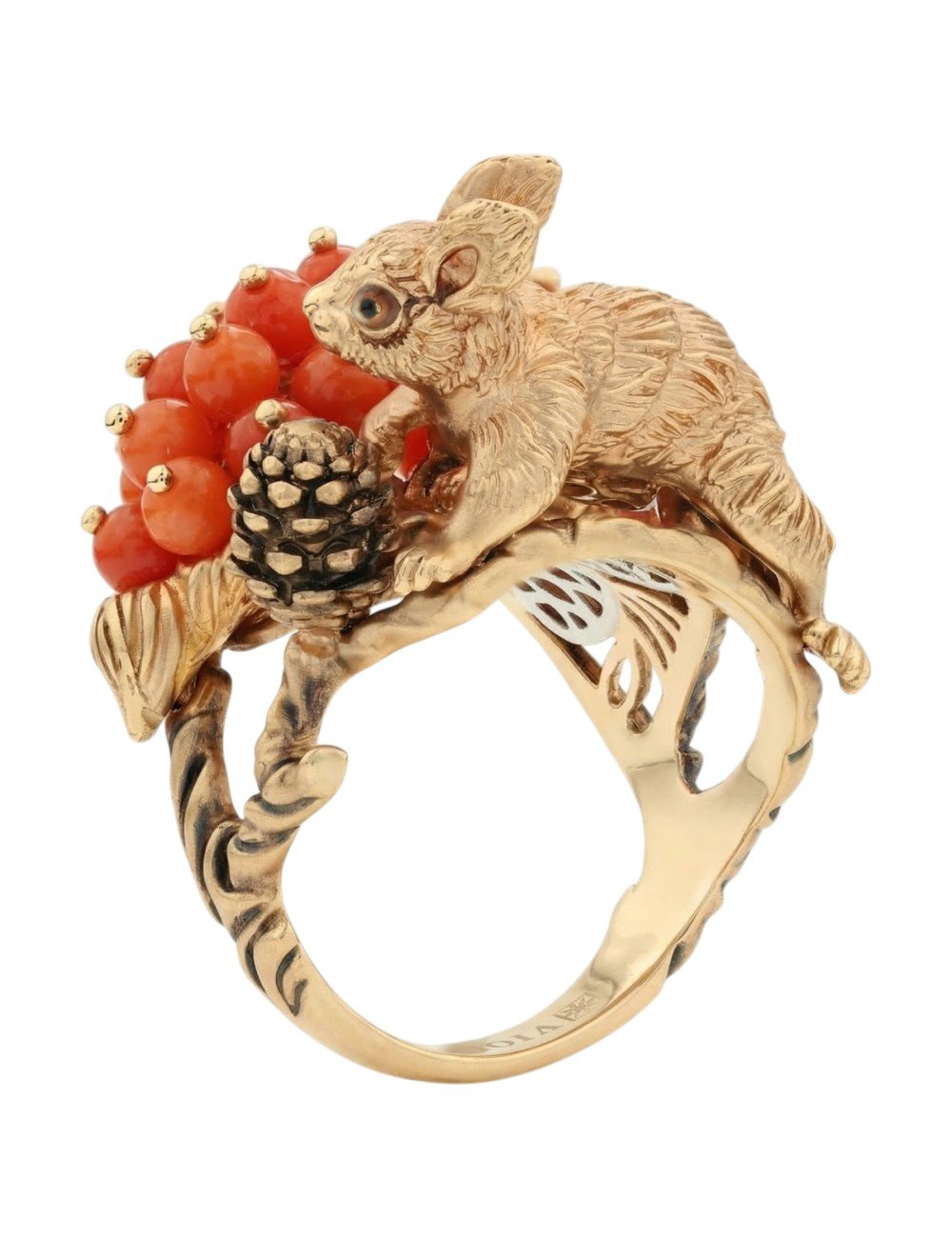 Кольцо из золота c эмалью и кораллом