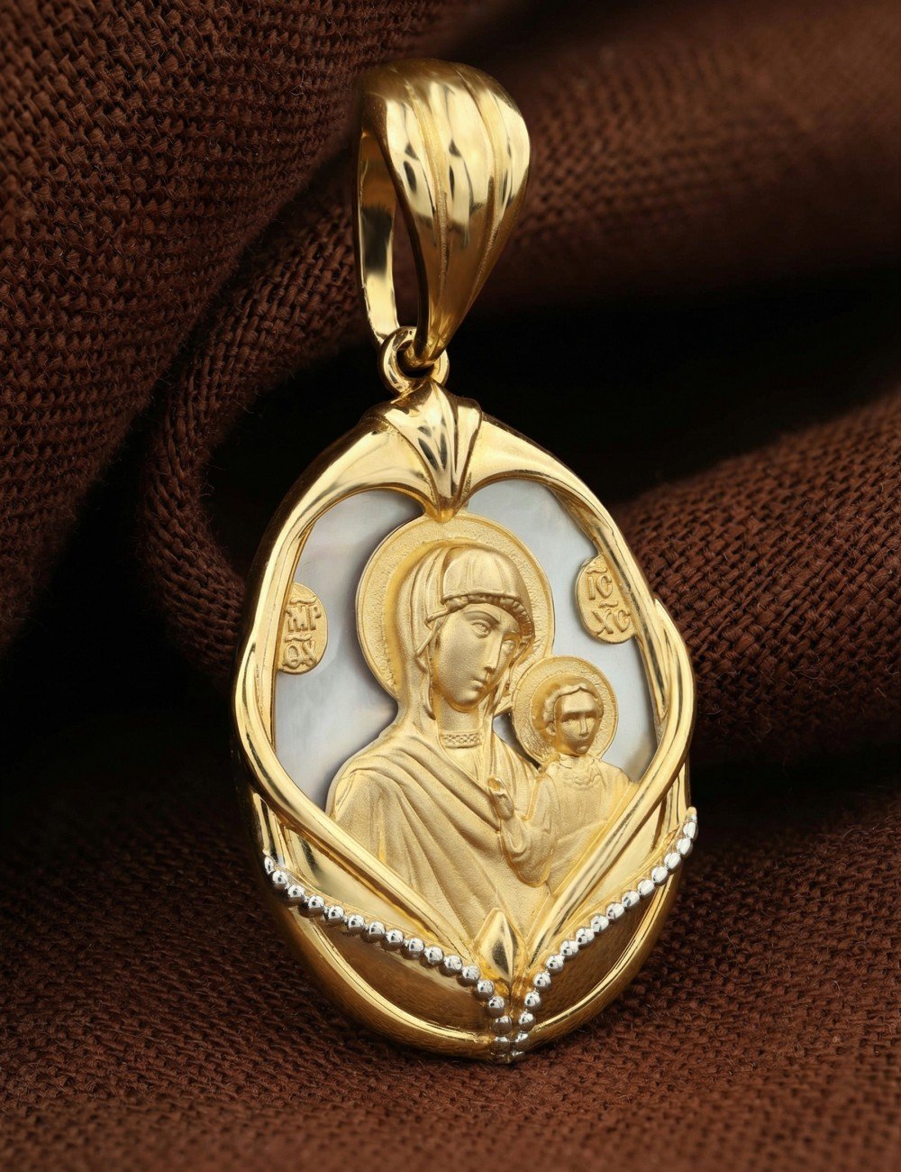 Образок из лимонного золота c перламутром