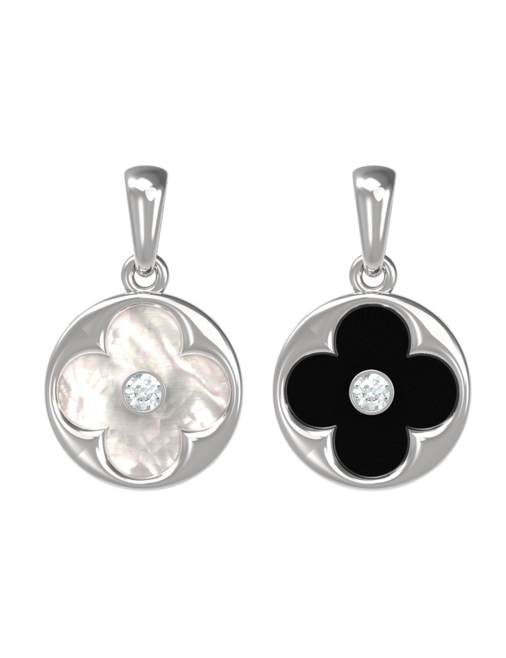 Подвеска из белого золота c бриллиантами, ониксом и перламутром