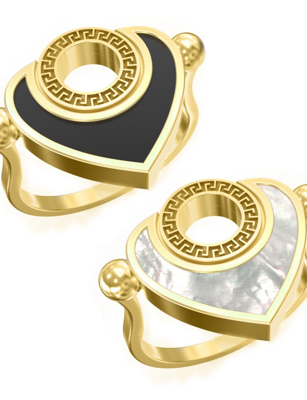 Кольцо из лимонного золота c ониксом и перламутром