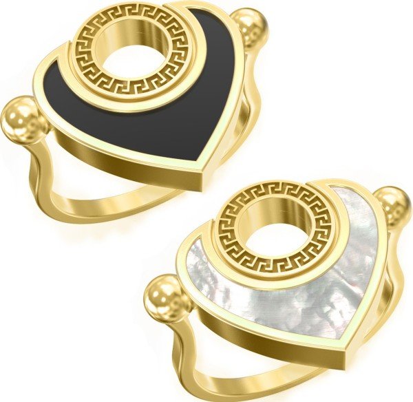 Кольцо из лимонного золота c ониксом и перламутром