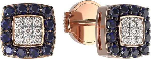 Серьги из золота c бриллиантами и сапфиром