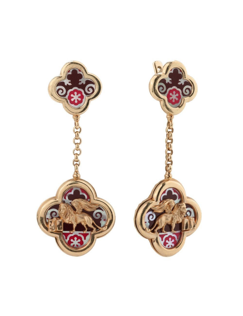 Серьги из золота c эмалью и перламутром