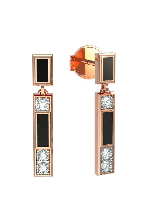 Серьги из золота c бриллиантами и ониксом