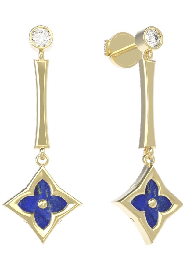 Серьги из лимонного золота c фианитом и лазуритом