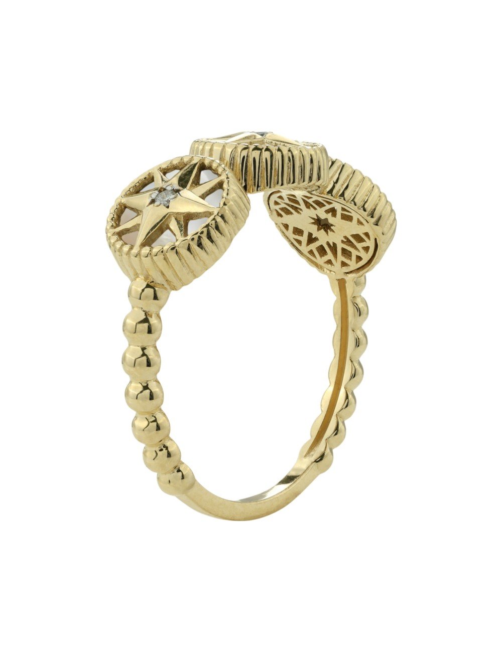 Кольцо из лимонного золота c бриллиантами, ониксом и перламутром