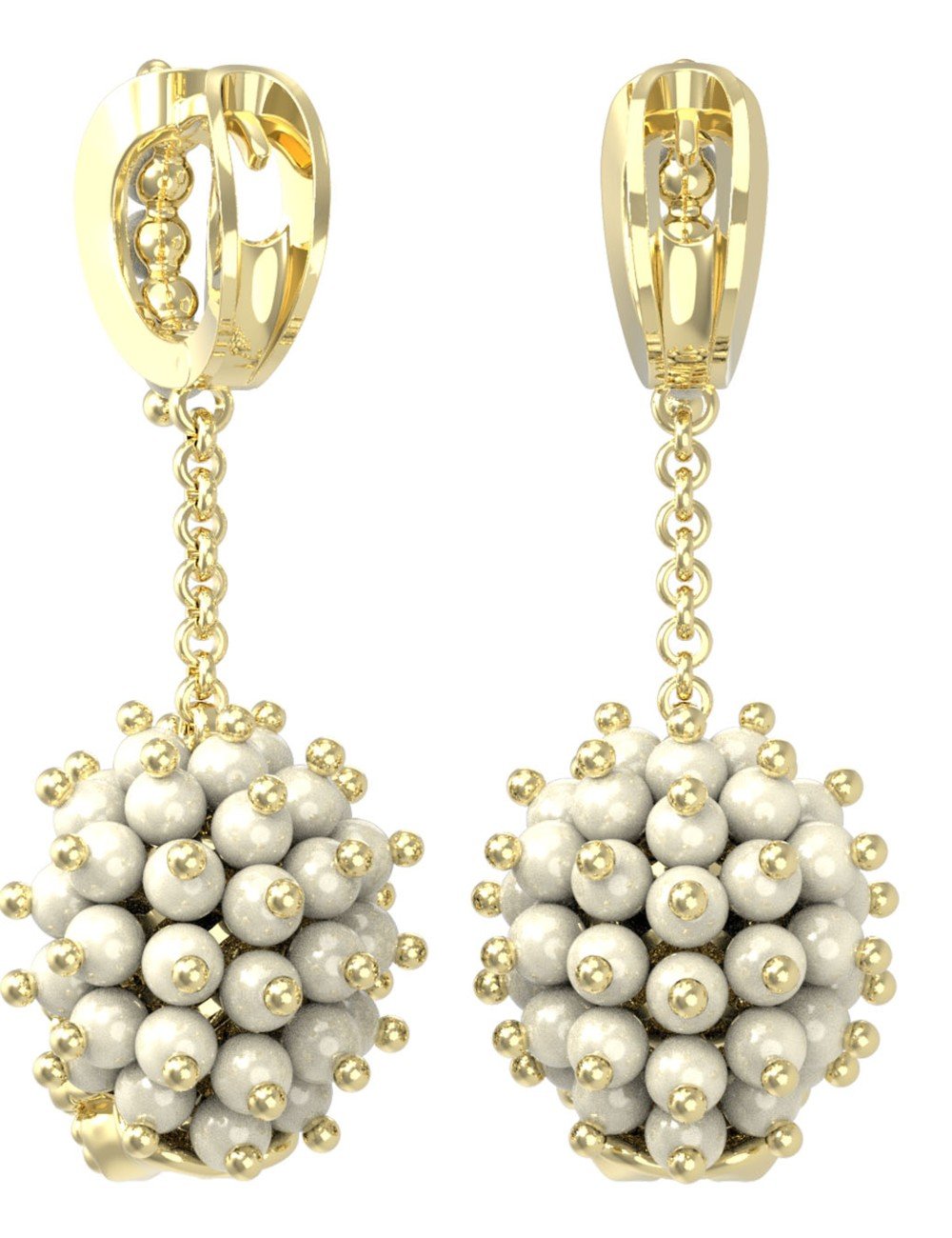 Серьги из лимонного золота c эмалью и жемчугом