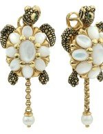 Серьги из лимонного золота c эмалью, жемчугом и перламутром