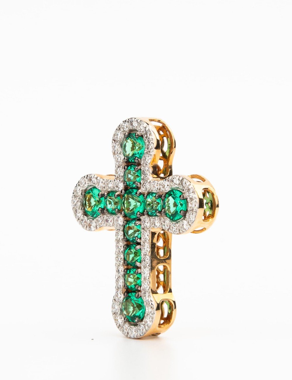 Крест из золота c бриллиантами и изумрудом