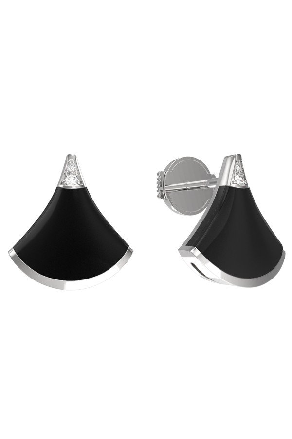 Серьги из белого золота c бриллиантами и ониксом