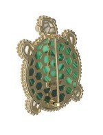 Брошь из лимонного золота c эмалью, малахитом и перламутром