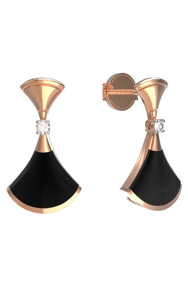 Серьги из золота c бриллиантами и ониксом