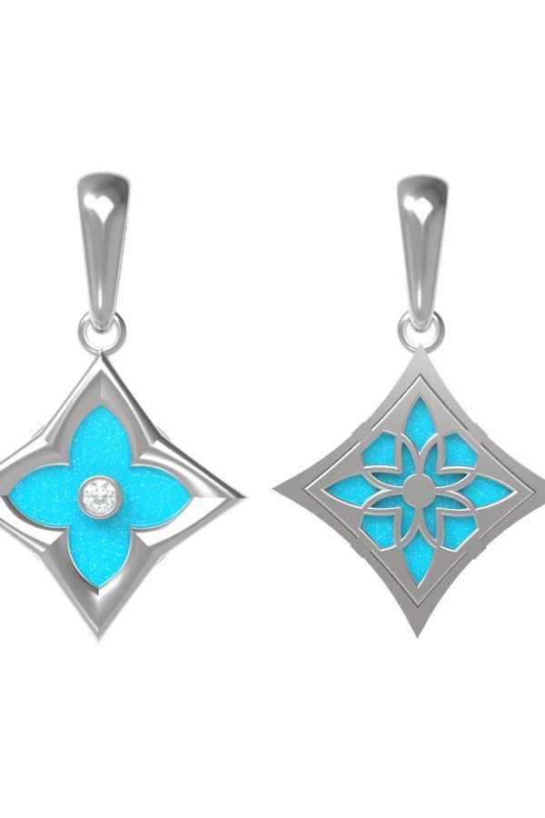 Подвеска из белого золота c бриллиантами и бирюзой