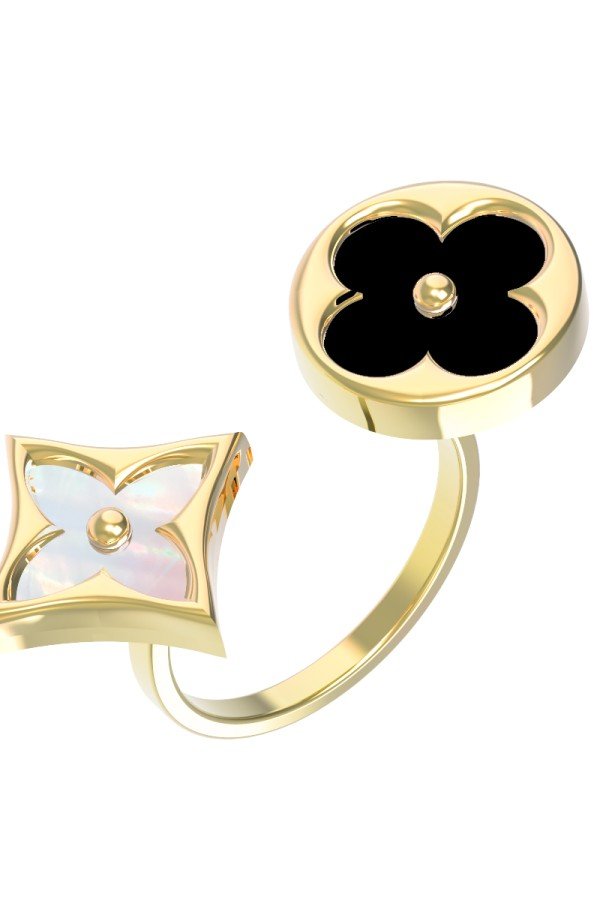 Кольцо из лимонного золота c ониксом и перламутром