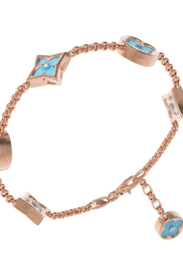 Браслет из золота c бриллиантами, бирюзой и перламутром