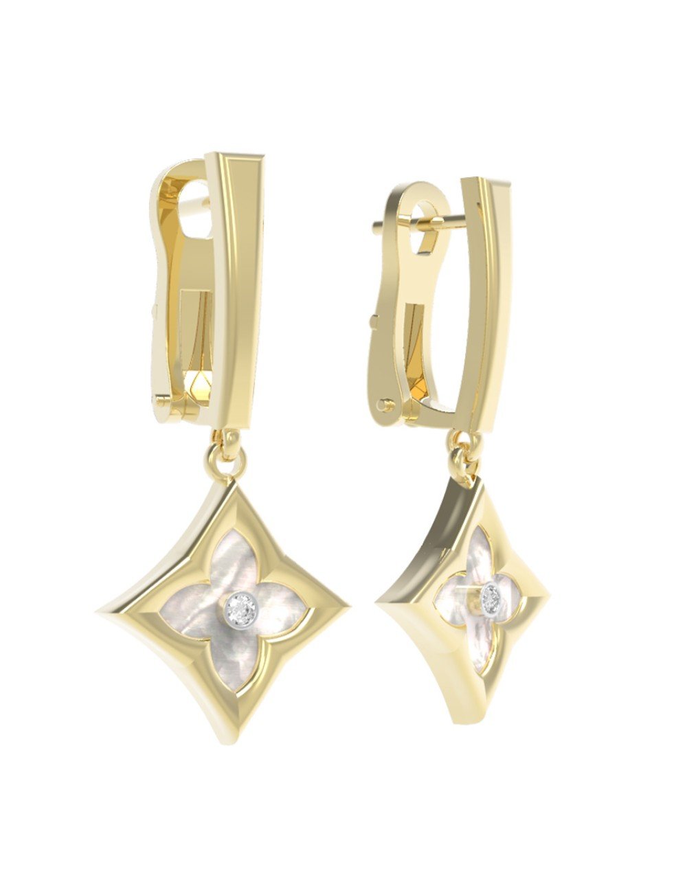 Серьги из лимонного золота c бриллиантами и перламутром