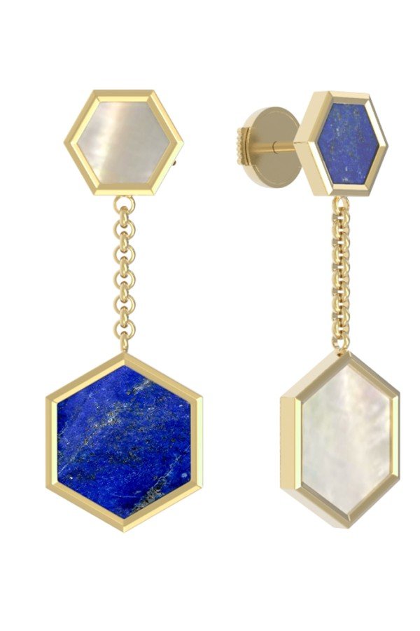 Серьги из лимонного золота c лазуритом и перламутром