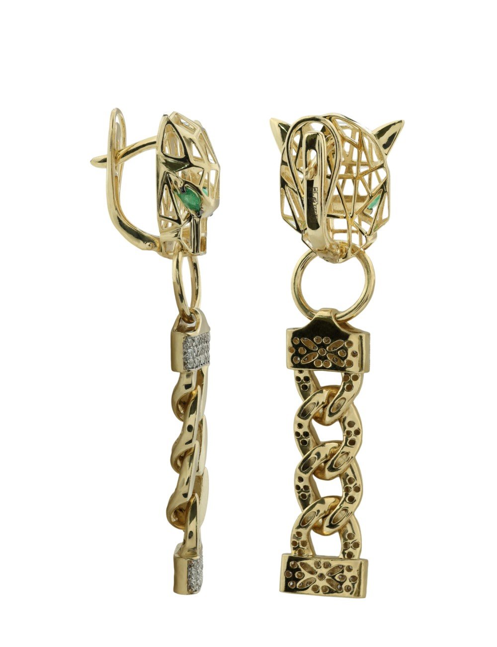 Серьги из лимонного золота c бриллиантами и изумрудом