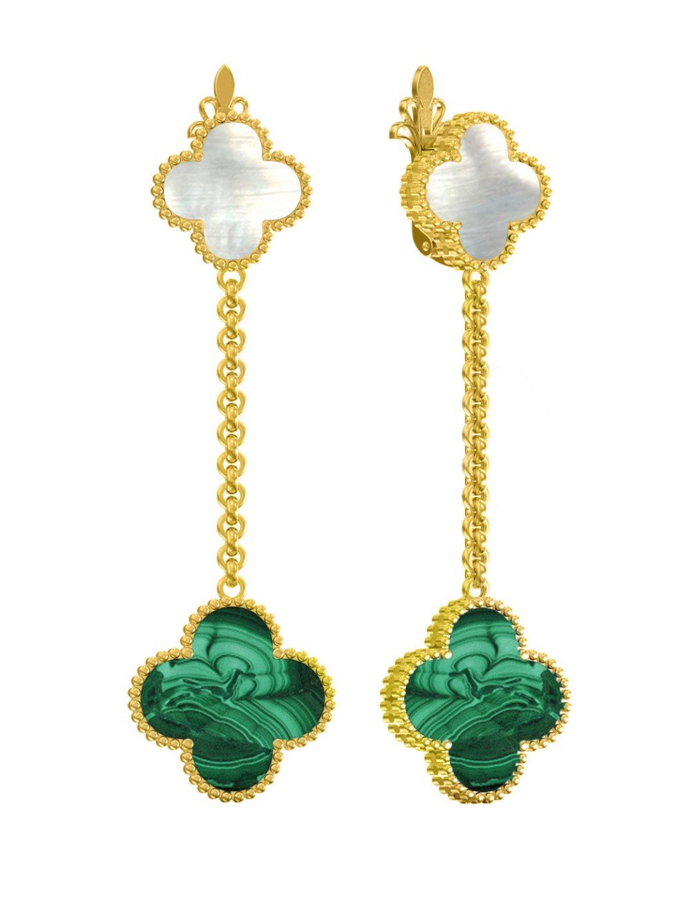 Серьги из лимонного золота c малахитом и перламутром