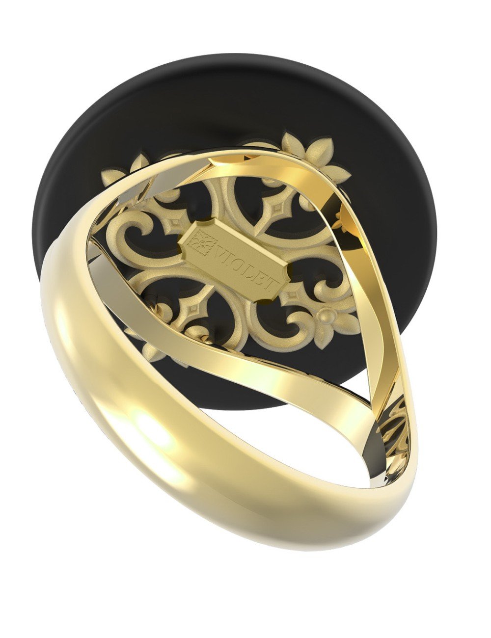 Кольцо из лимонного золота c ониксом