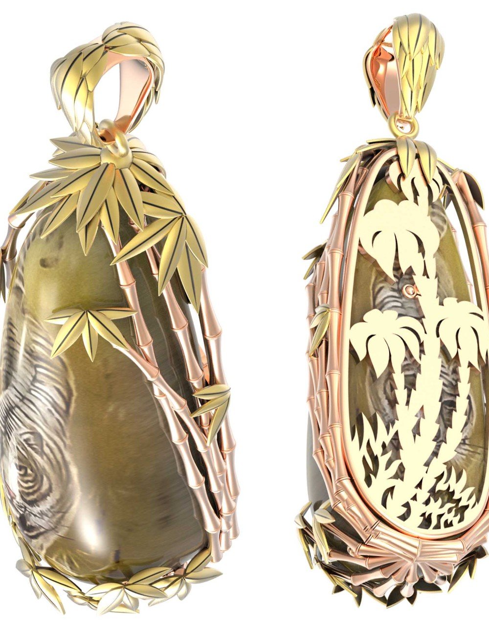 Подвеска из лимонного золота c росписным янтарём