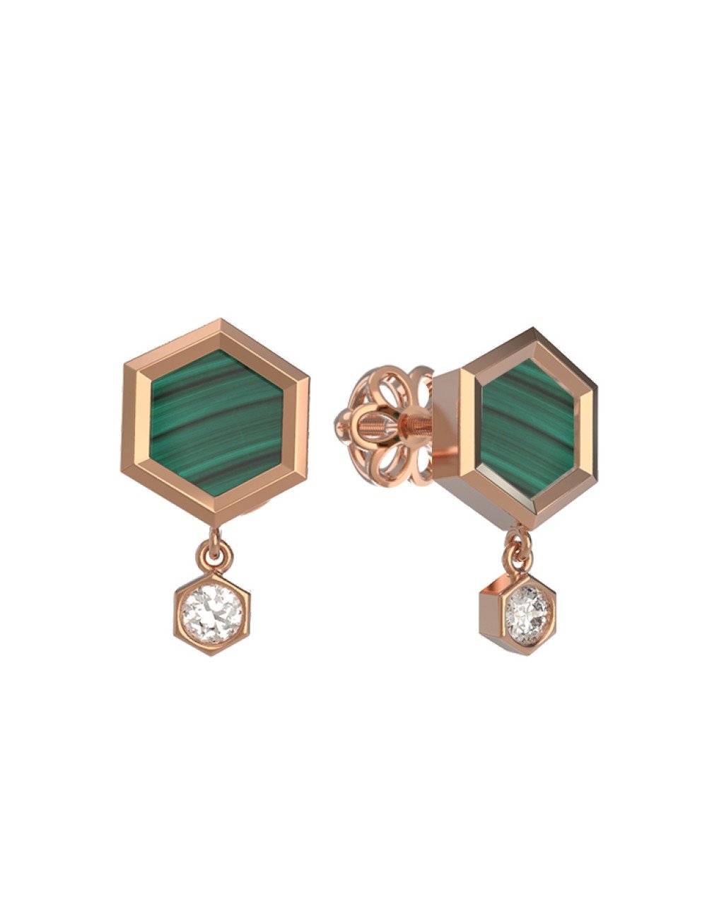 Серьги из золота c бриллиантами и малахитом