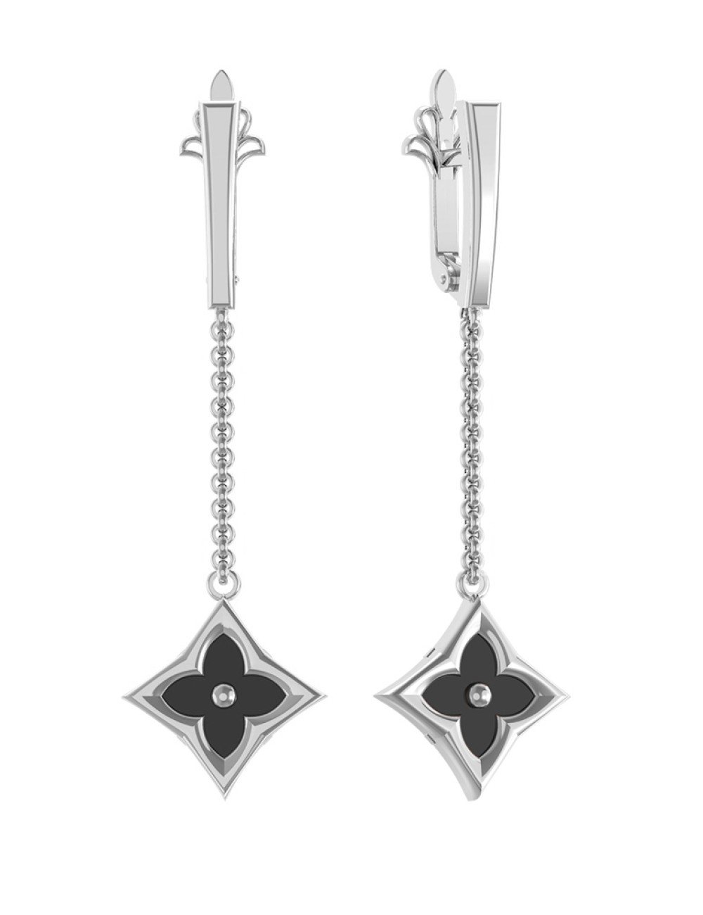 Серьги из белого золота c ониксом