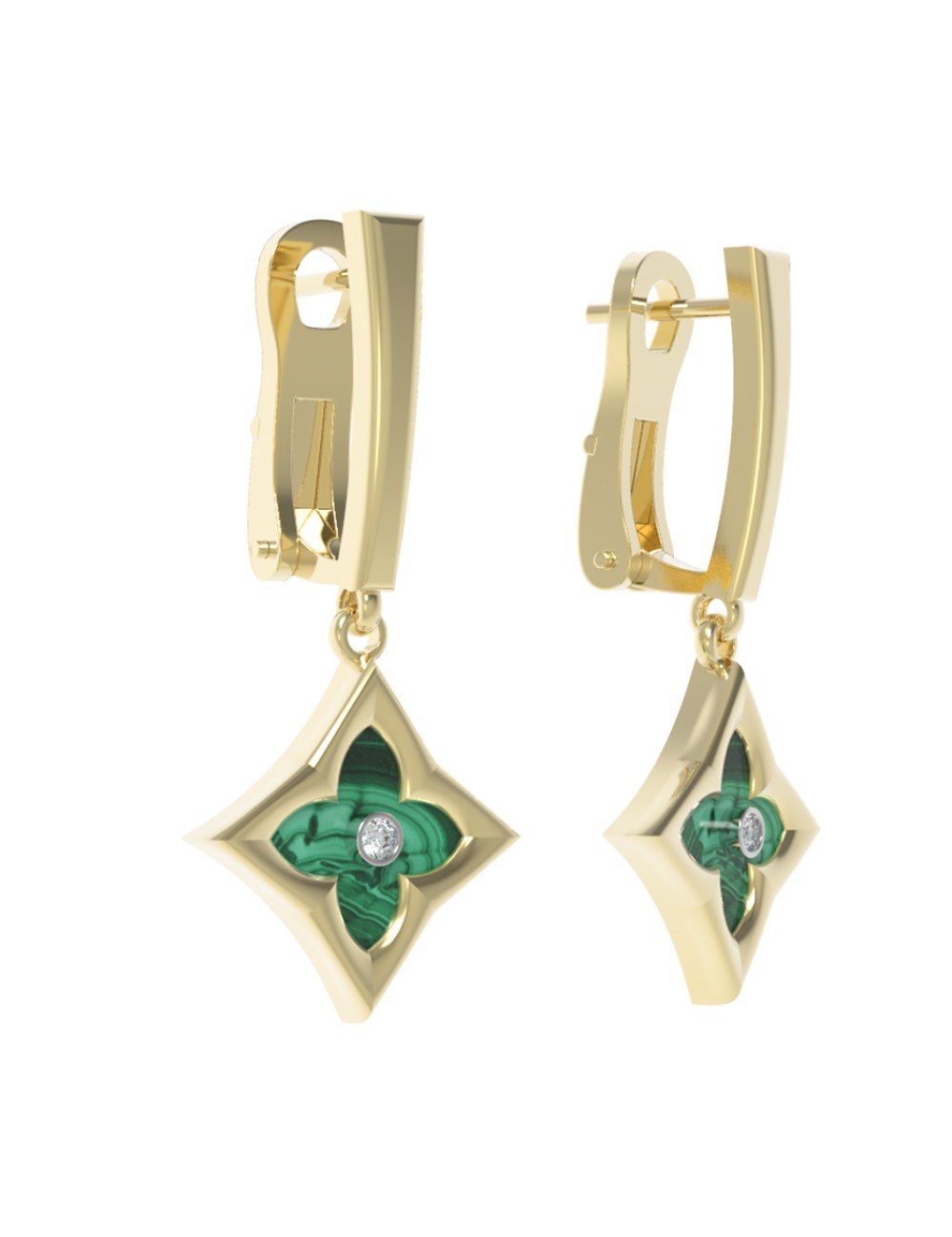 Серьги из лимонного золота c бриллиантами и малахитом