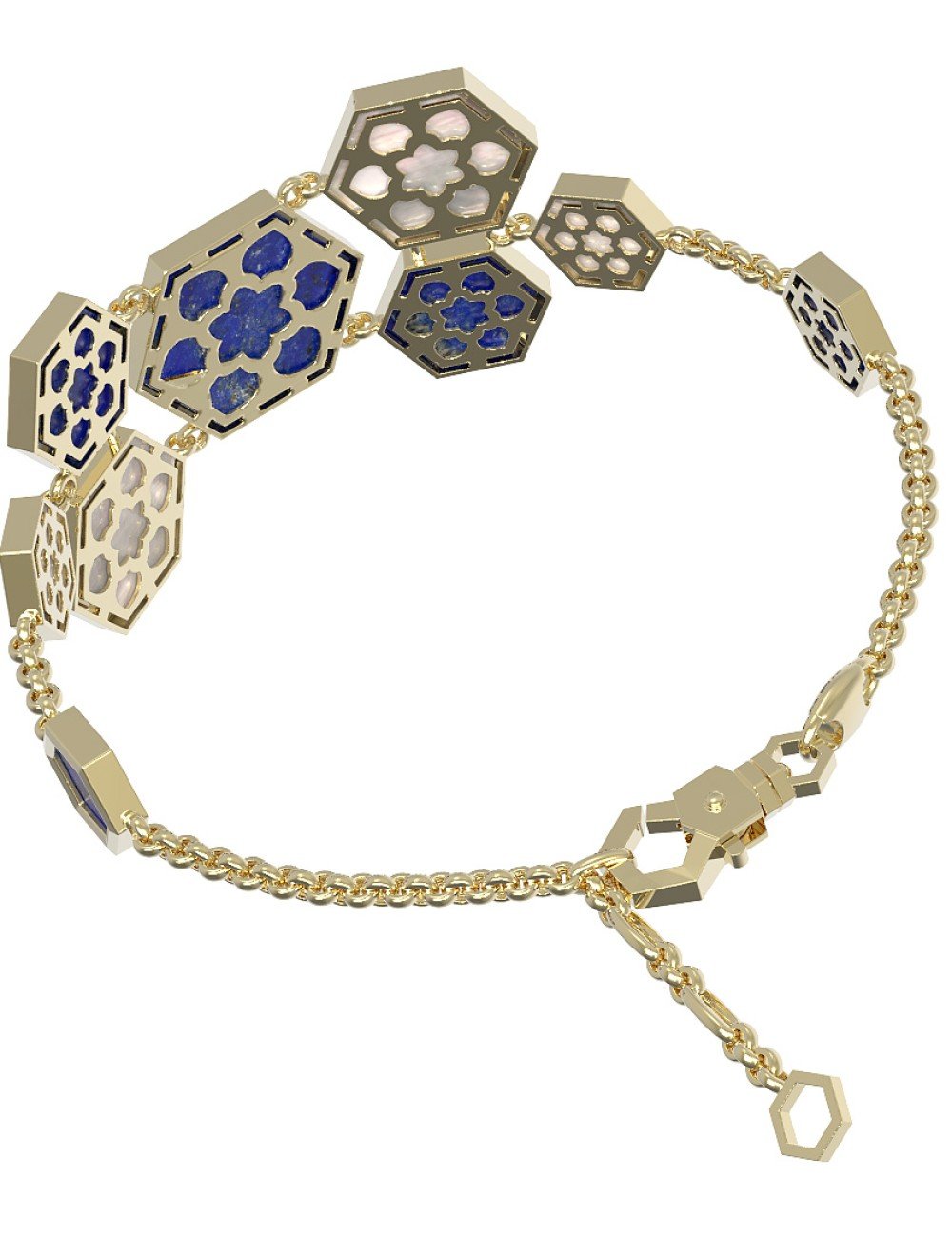 Браслет из лимонного золота c лазуритом и перламутром