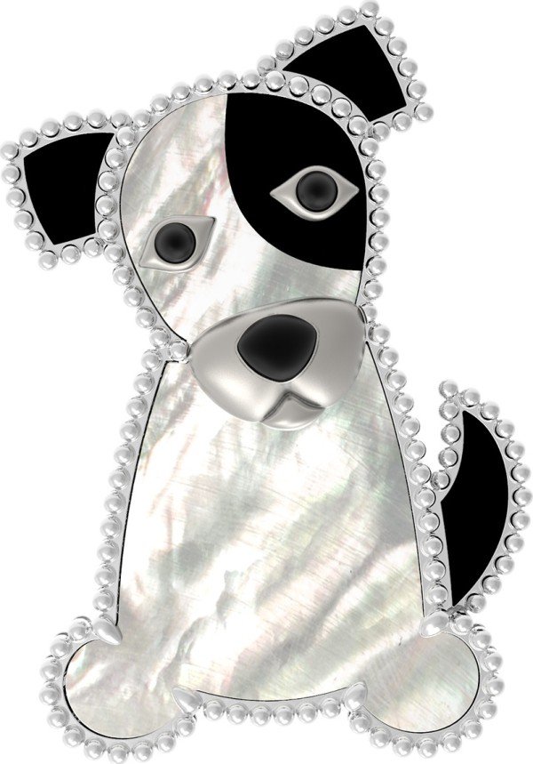 Брошь из белого золота c эмалью, ониксом и перламутром