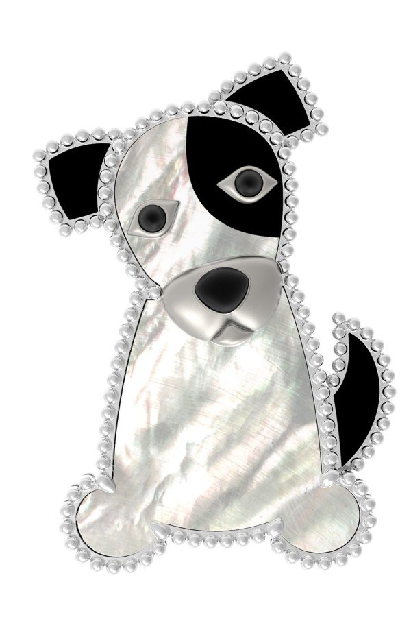 Брошь из белого золота c эмалью, ониксом и перламутром