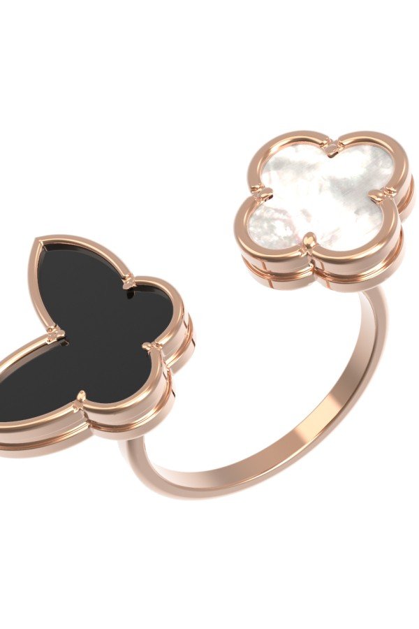 Кольцо из золота c ониксом и перламутром