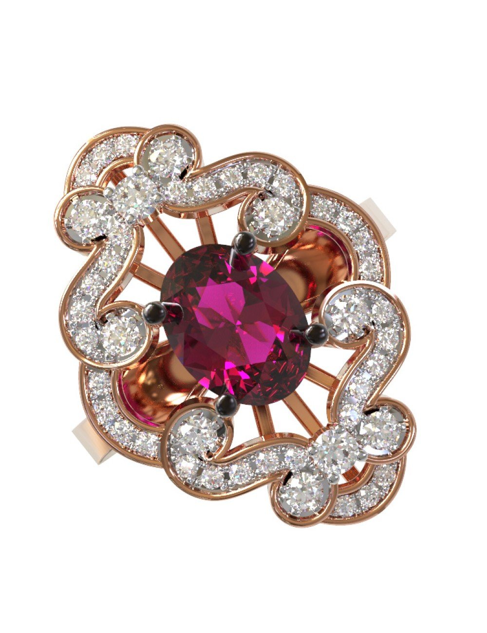 Кольцо из золота c бриллиантами и рубином