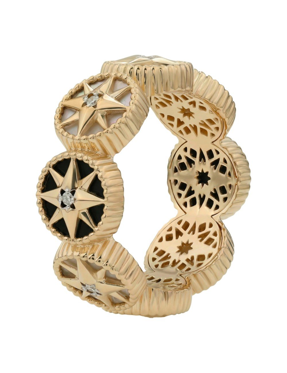 Кольцо из золота c бриллиантами, ониксом и перламутром