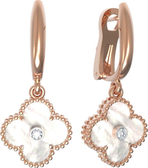 Серьги из золота c бриллиантами и перламутром