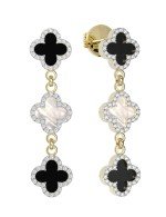 Серьги из лимонного золота c бриллиантами, ониксом и перламутром