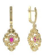 Серьги из лимонного золота c бриллиантами и рубином