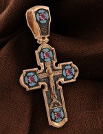 Крест из золота c эмалью и рубином