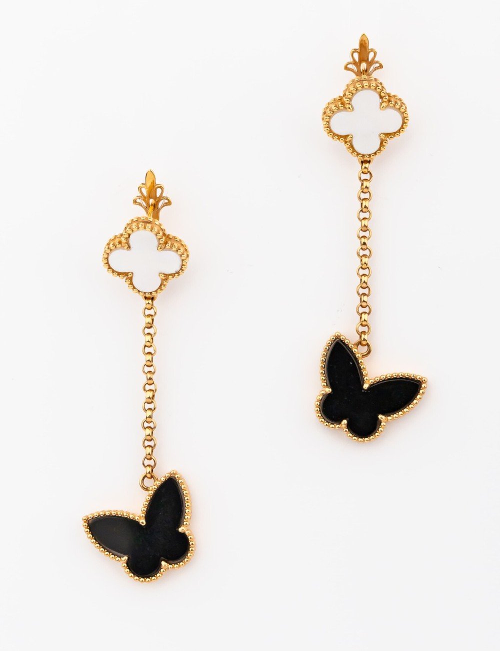 Серьги из золота c ониксом и перламутром