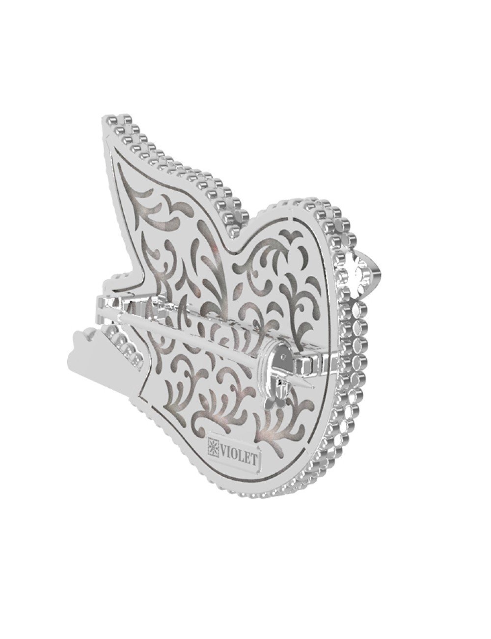 Брошь из белого золота c эмалью и перламутром