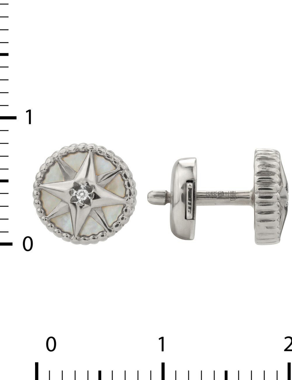 Серьги из белого золота c бриллиантами, ониксом и перламутром