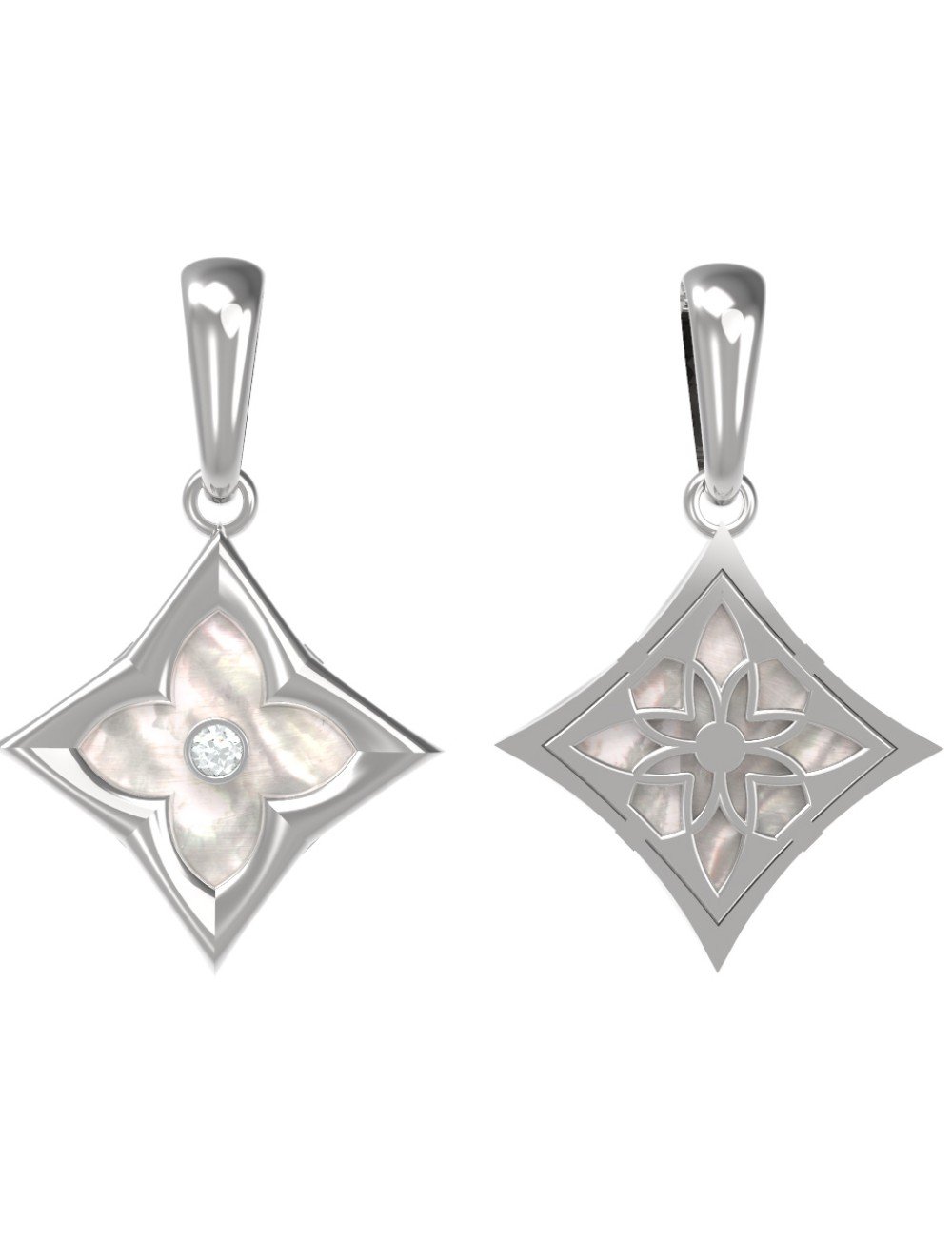 Подвеска из белого золота c бриллиантами и перламутром