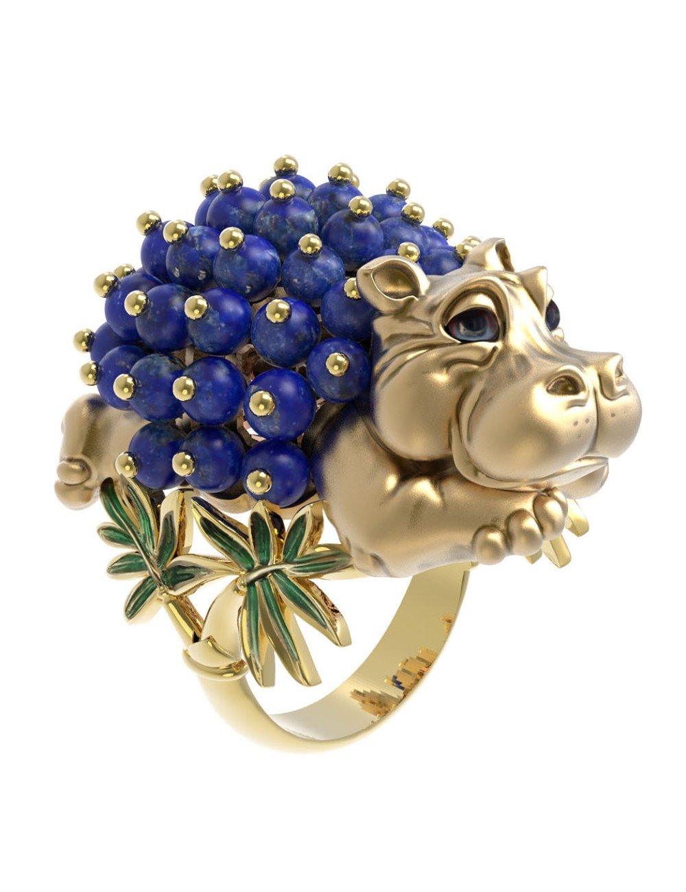 Кольцо из лимонного золота c эмалью и лазуритом