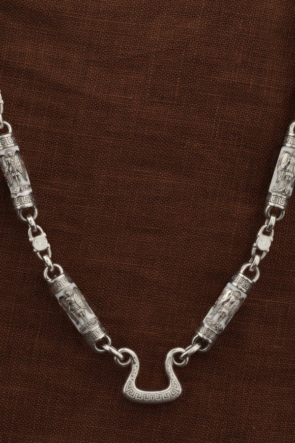 Цепь из белого золота c эмалью и бивнем мамонта