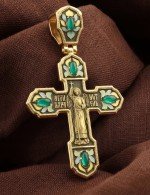 Крест из лимонного золота c эмалью и хризопразом
