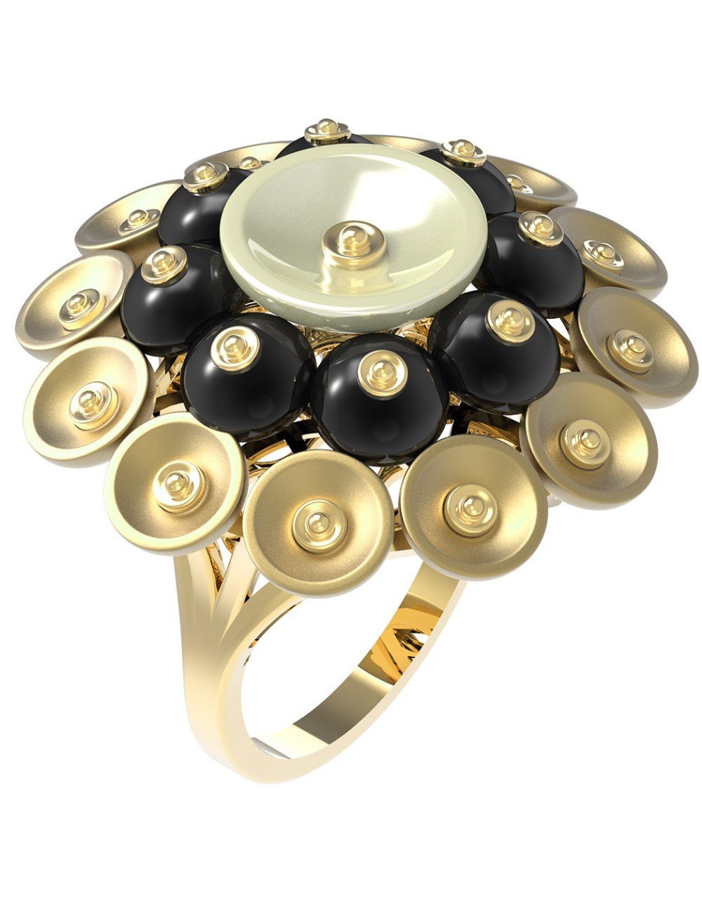 Кольцо из лимонного золота c ониксом и перламутром