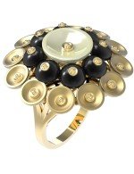 Кольцо из лимонного золота c ониксом и перламутром
