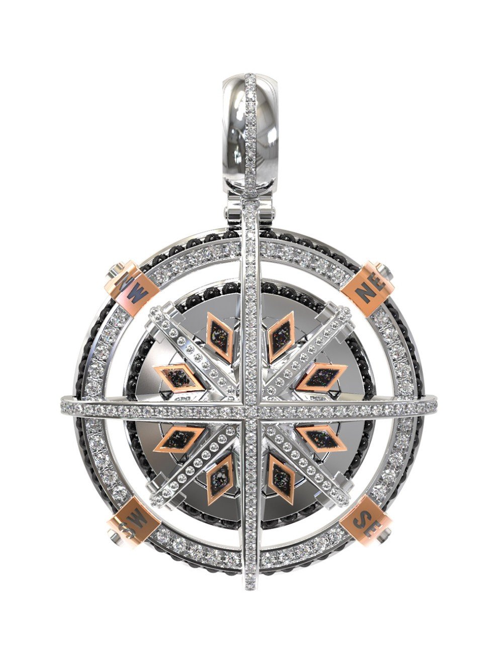 Подвеска из белого золота c эмалью, бриллиантами и ониксом