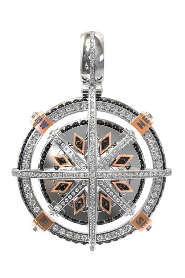 Подвеска из белого золота c эмалью, бриллиантами и ониксом