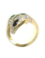 Кольцо из лимонного золота c бриллиантами, сапфиром и малахитом